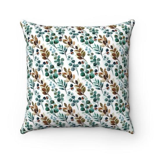 farmhouse teal and brown pillow in a faux suede covering 