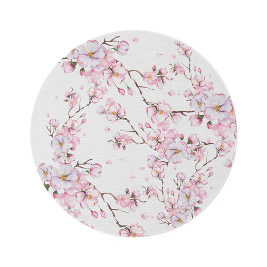cherry blossom round mat with pink and white flowers