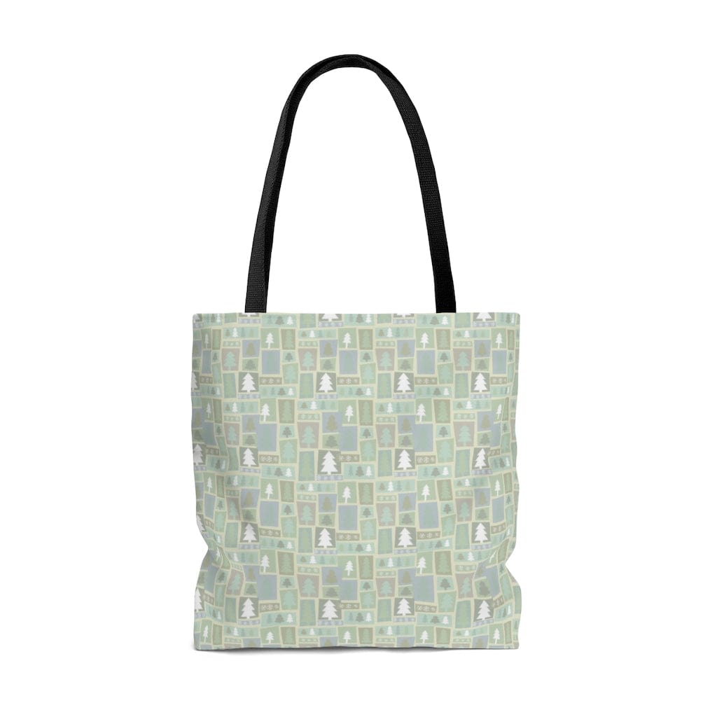 farmhouse tree tote bag in light blue and white 