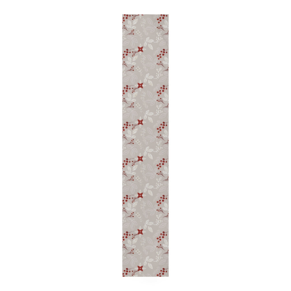 farmhouse winter table runner in grey and red 
