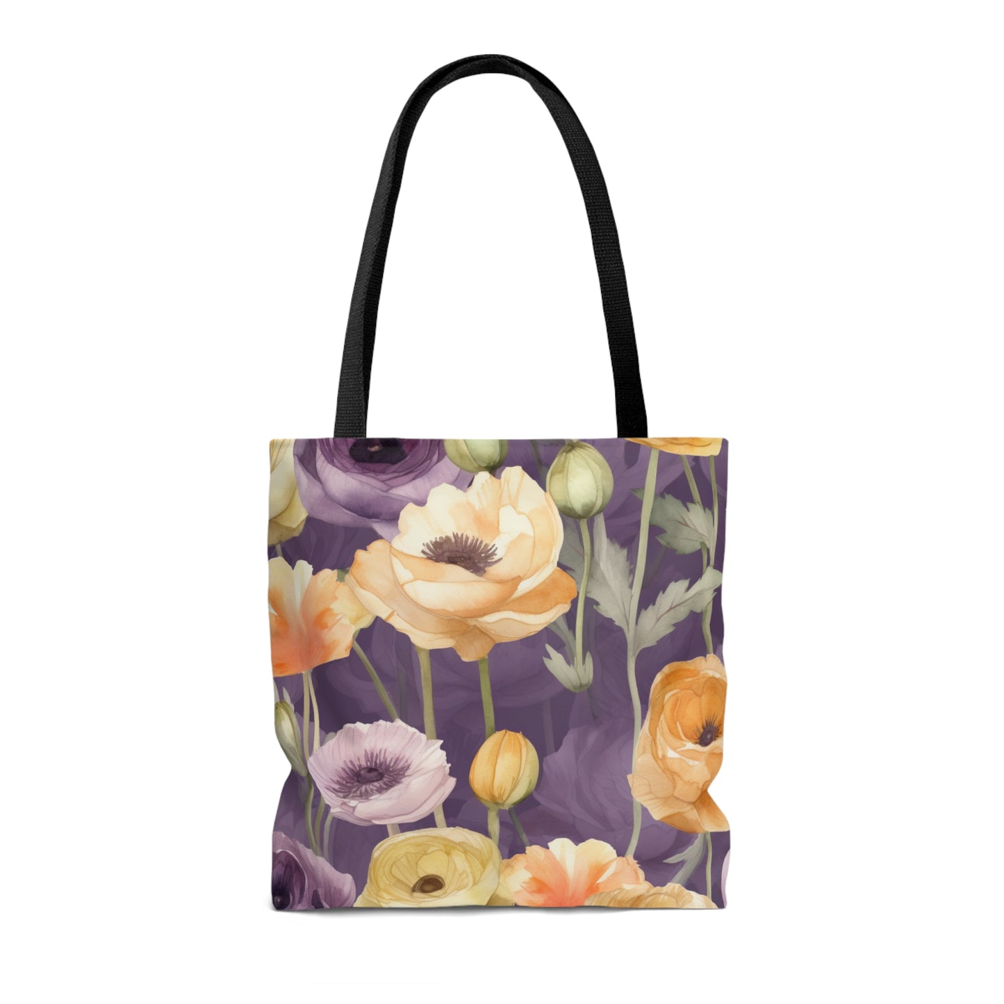 Purple Floral Tote Bag, Yellow Flower Print Tote Bag