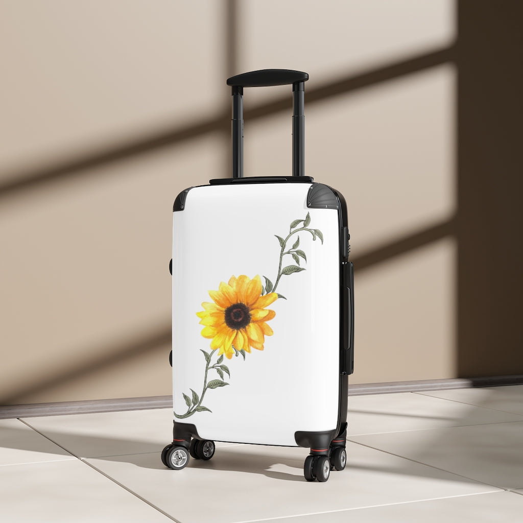 sunflower wheeled luggage with a yellow sunflower and leaves