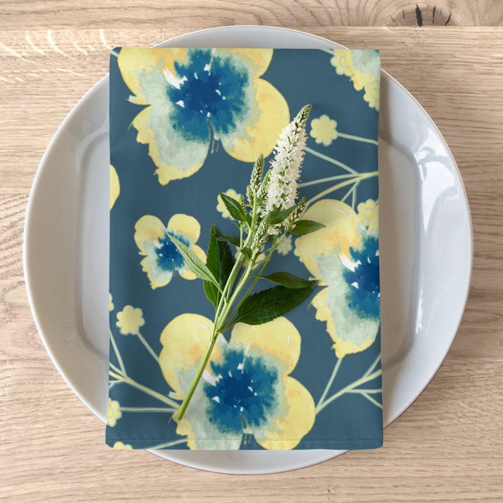 blue and yellow flower napkins