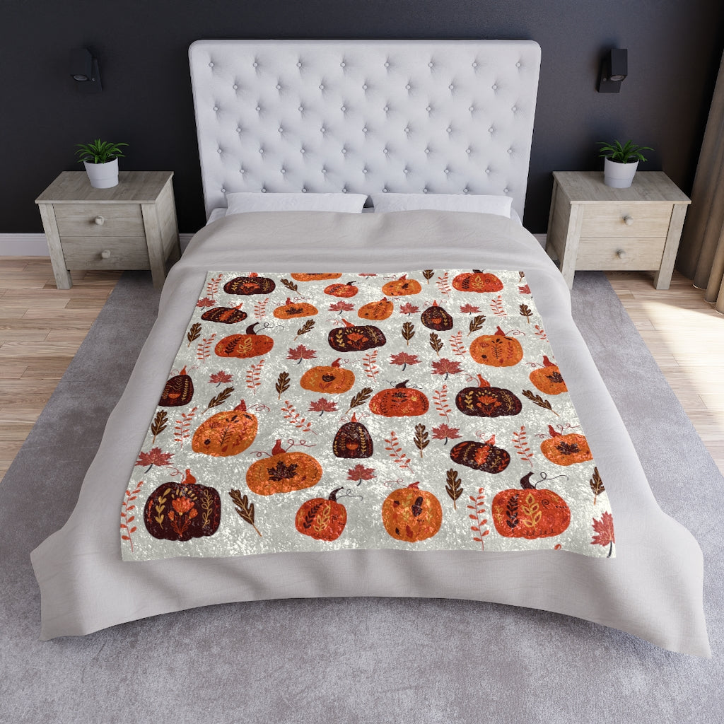 large custom fall blanket with orange pumpkins
