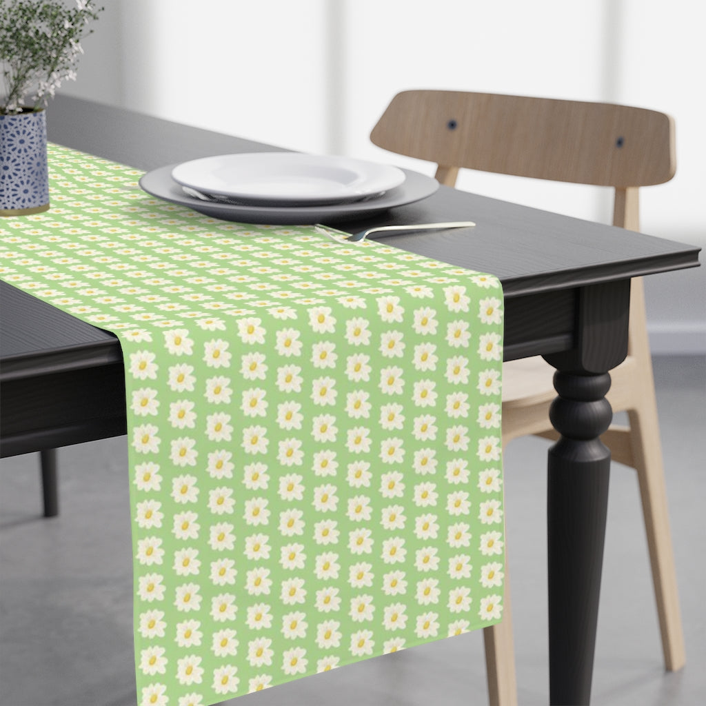 mint green table runner with daisy pattern