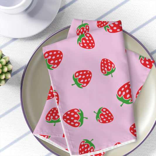 Strawberry Napkins / Summer Napkins / Pink Cloth Napkins / Set of 4