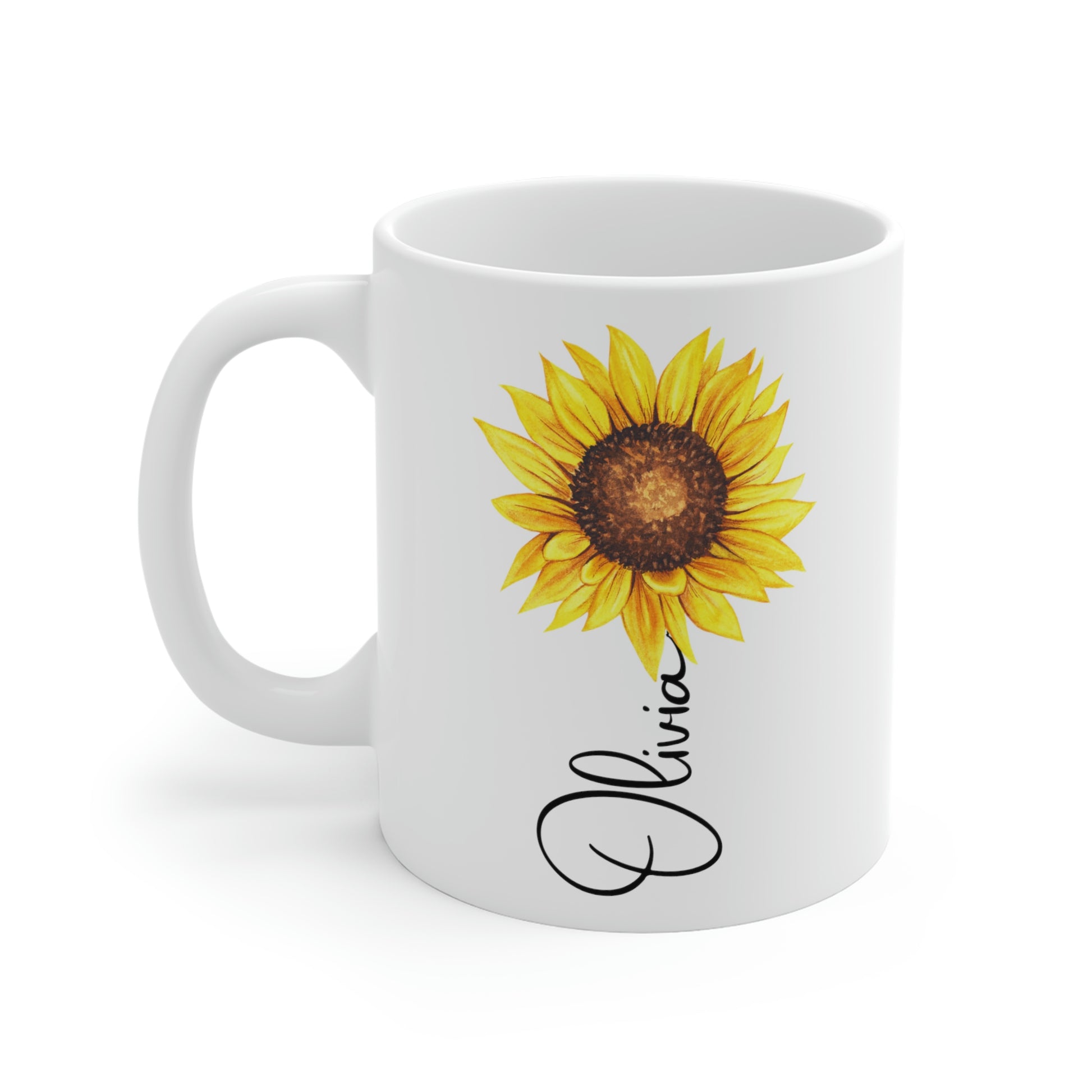personalized yellow sunflower name mug for spring or summer