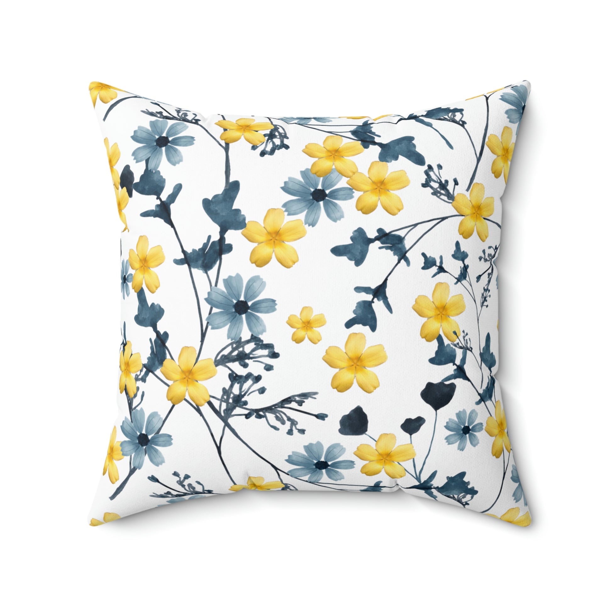 spring blue and yellow flower pillow or cushion