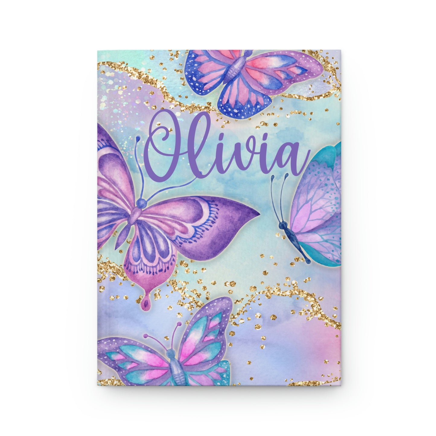 personalized girls butterfly journal with pink, purple and blue butterfly print