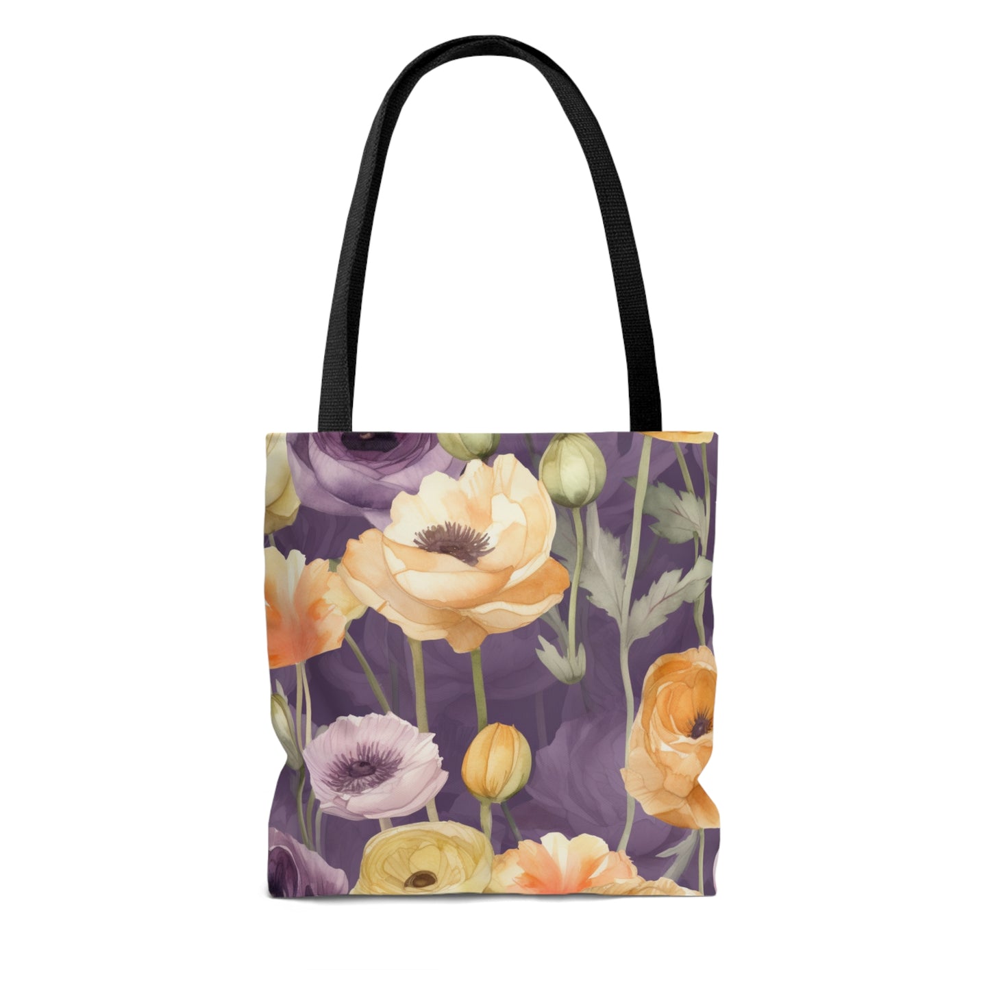 Purple Floral Tote Bag, Yellow Flower Print Tote Bag