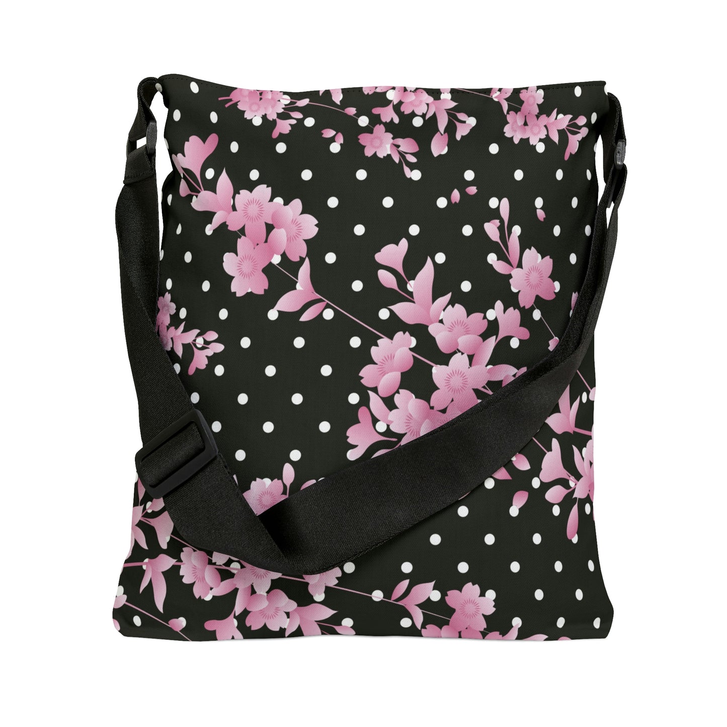 Women's Crossbody Tote / Pink Polkadot Floral Tote Bag