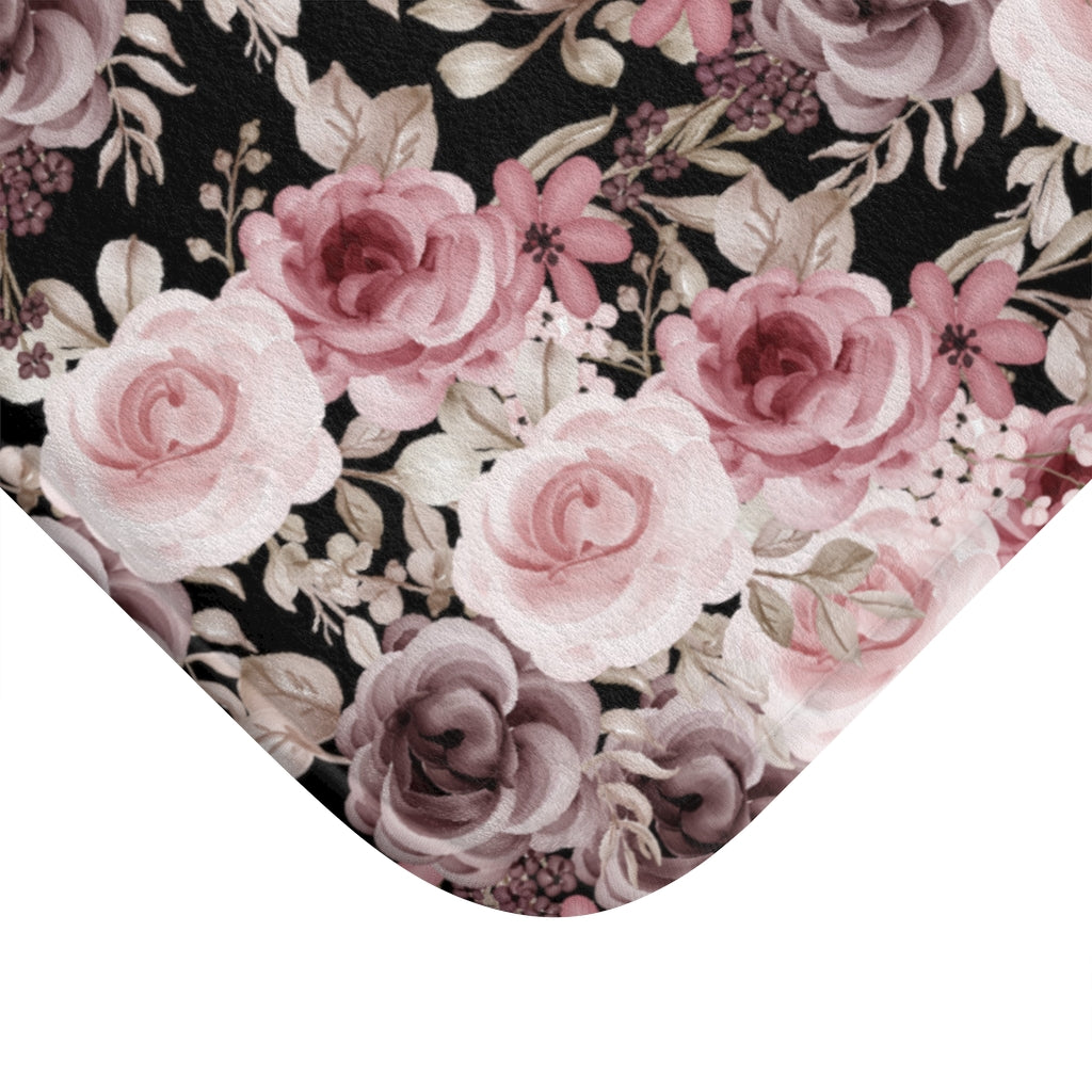 close up view of the rose floral bath mat