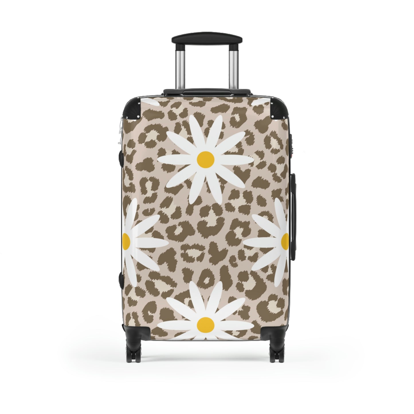 womens brown leopard print and white daisy suitcase