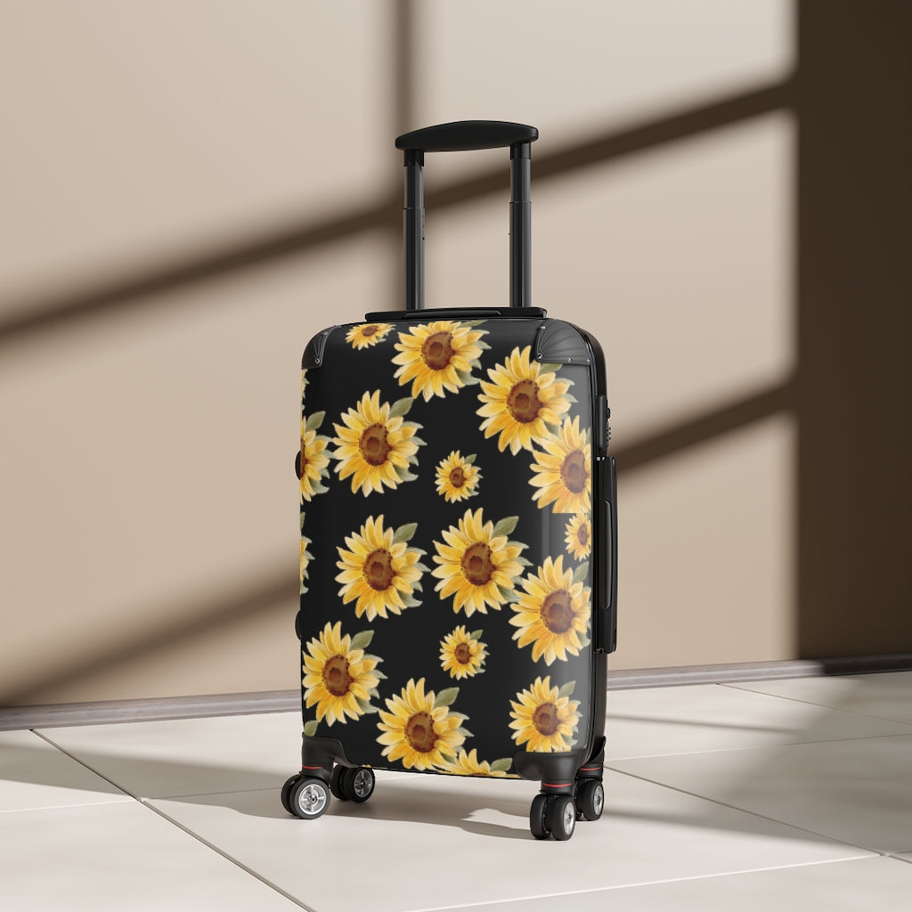 sunflower travel bag with yellow sunflower pattern