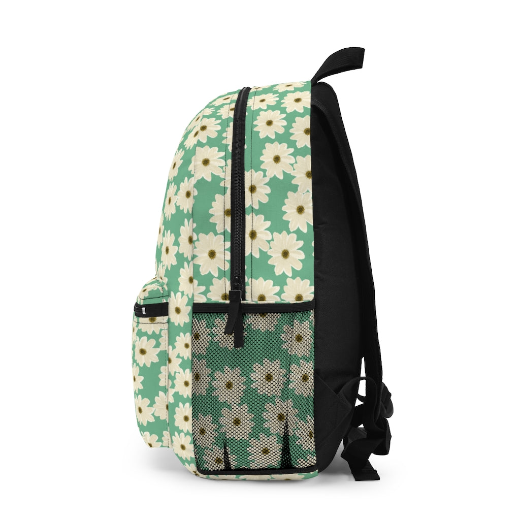 side view of daisy bookbag for back to school for girls