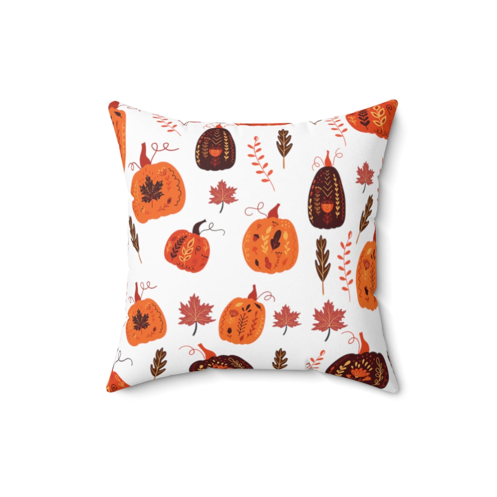 fall cushion with brown and orange pumpkins
