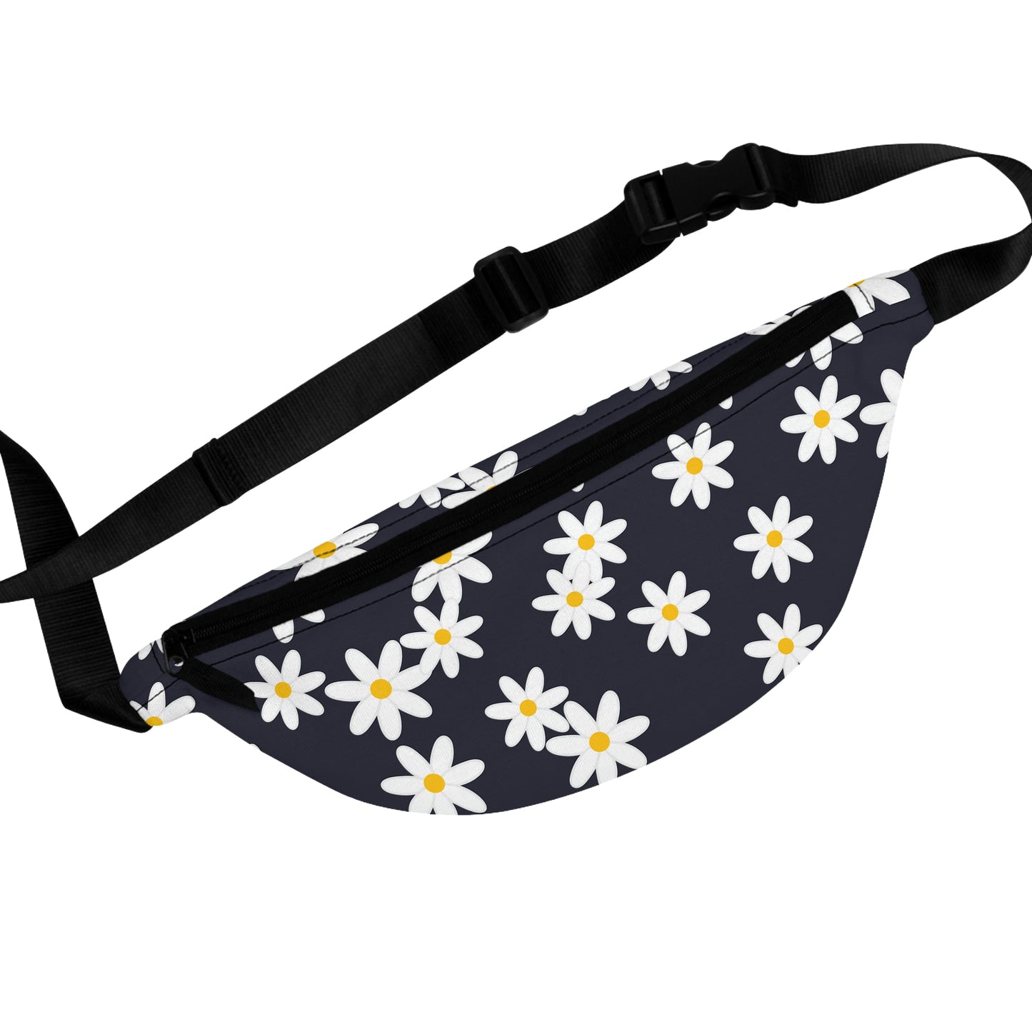 navy blue with daisy print fanny pack