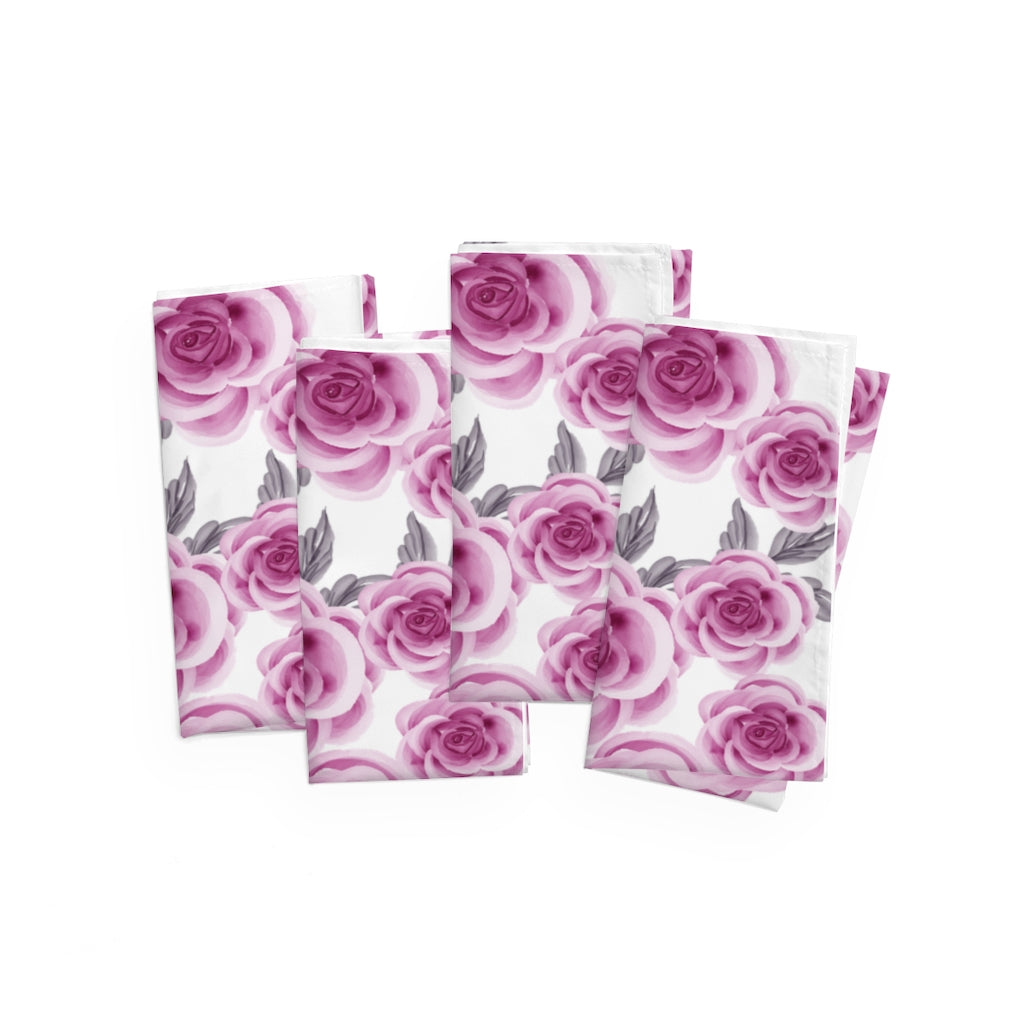 Pink Rose Napkins / Set of 4 Cloth Dinner Napkins