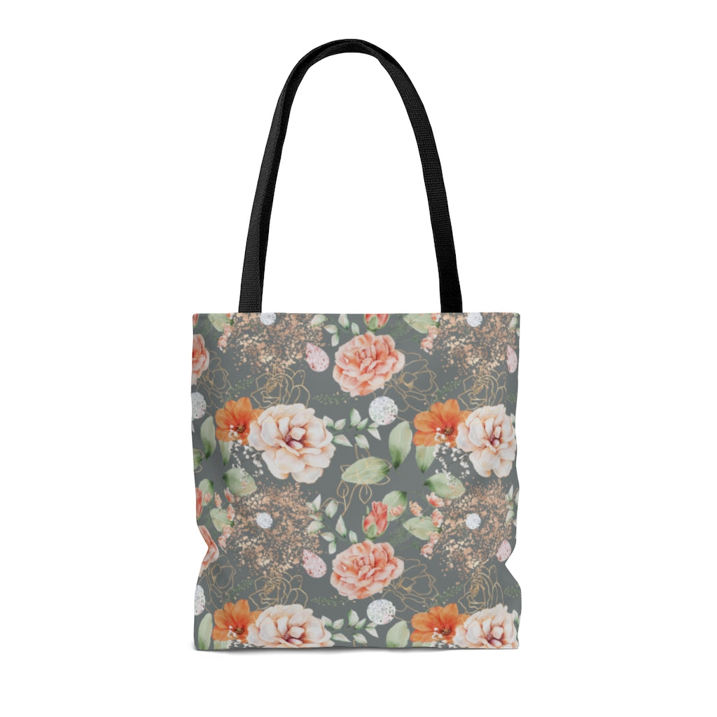Floral Tote Bag / Grey Rose Tote Bag