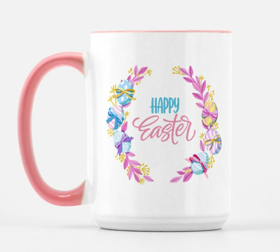 easter mug with easter eggs in pink