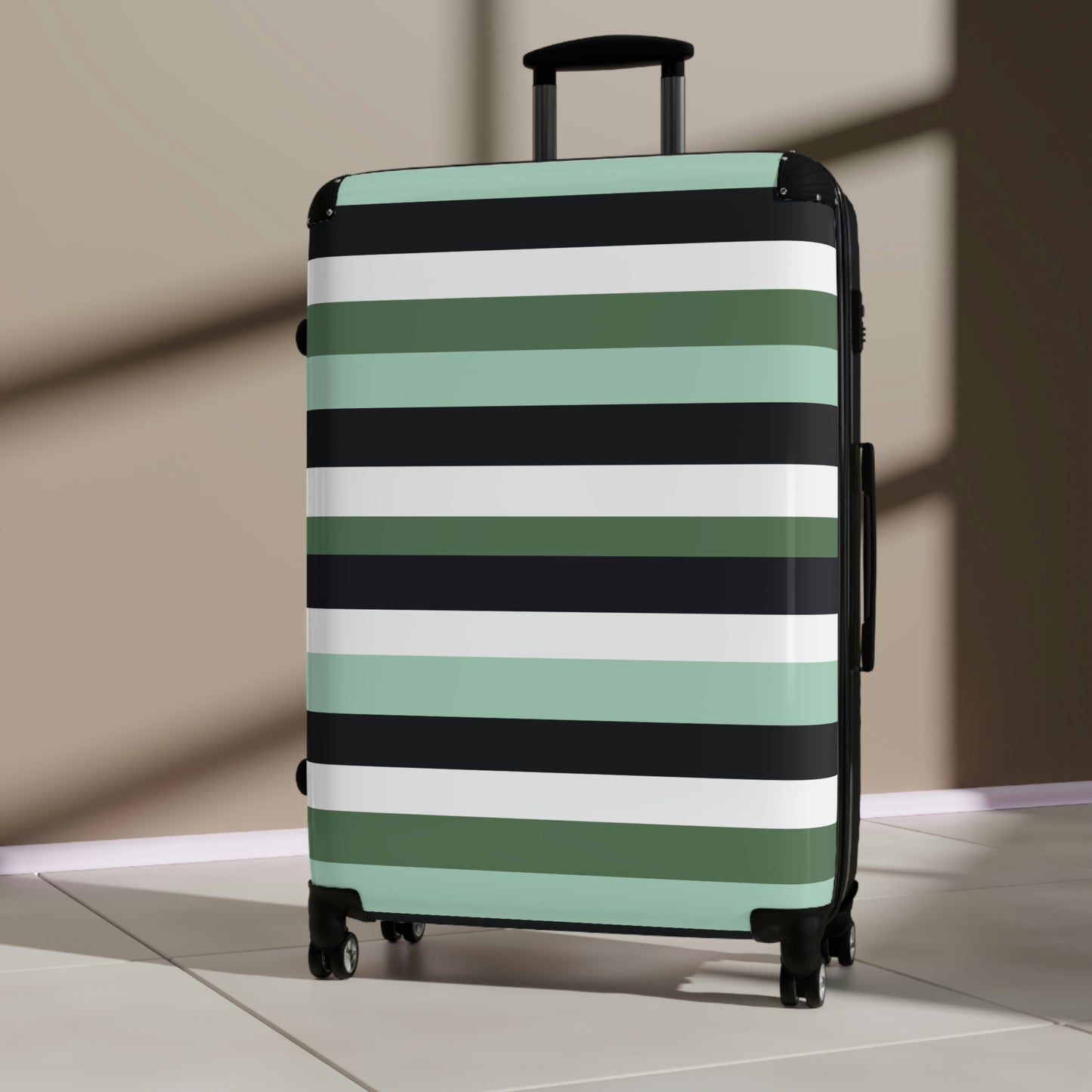 Custom Luggage / Green Suitcase, / Striped Luggage / Carry On Bag