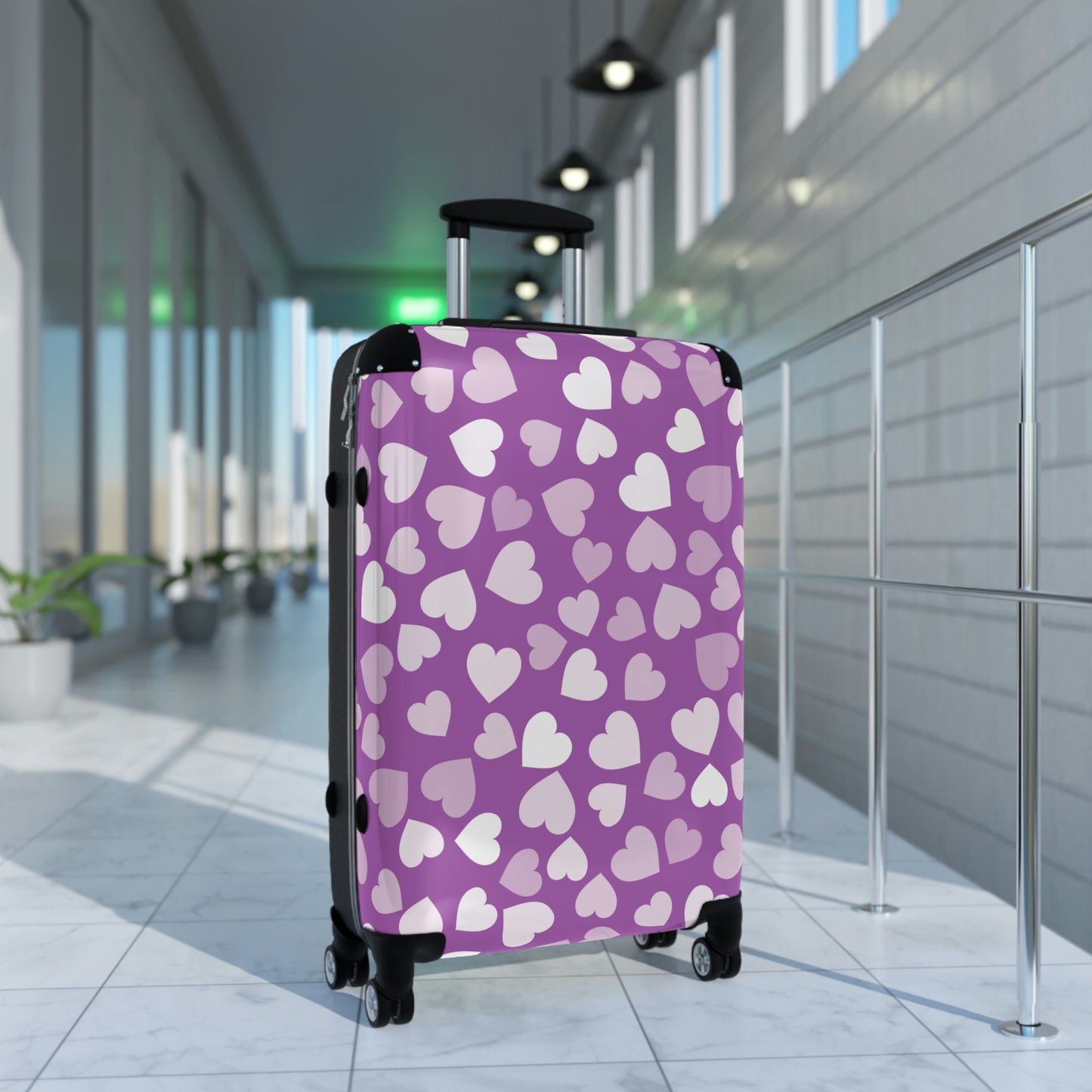 Purple Heart Suitcase / Purple Luggage / Heart Print Suitcase