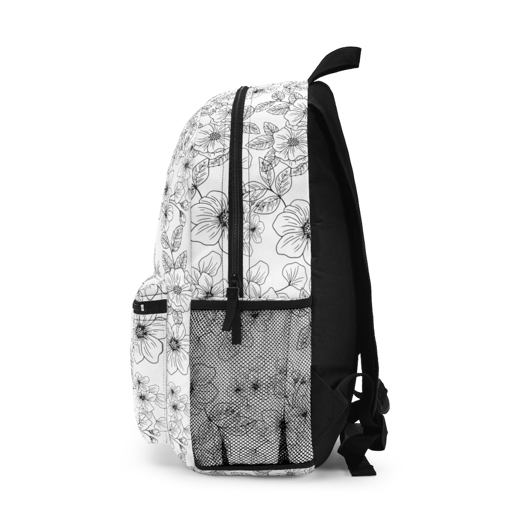 Black and White Flower Backpack, Girl's  Boho Backpack