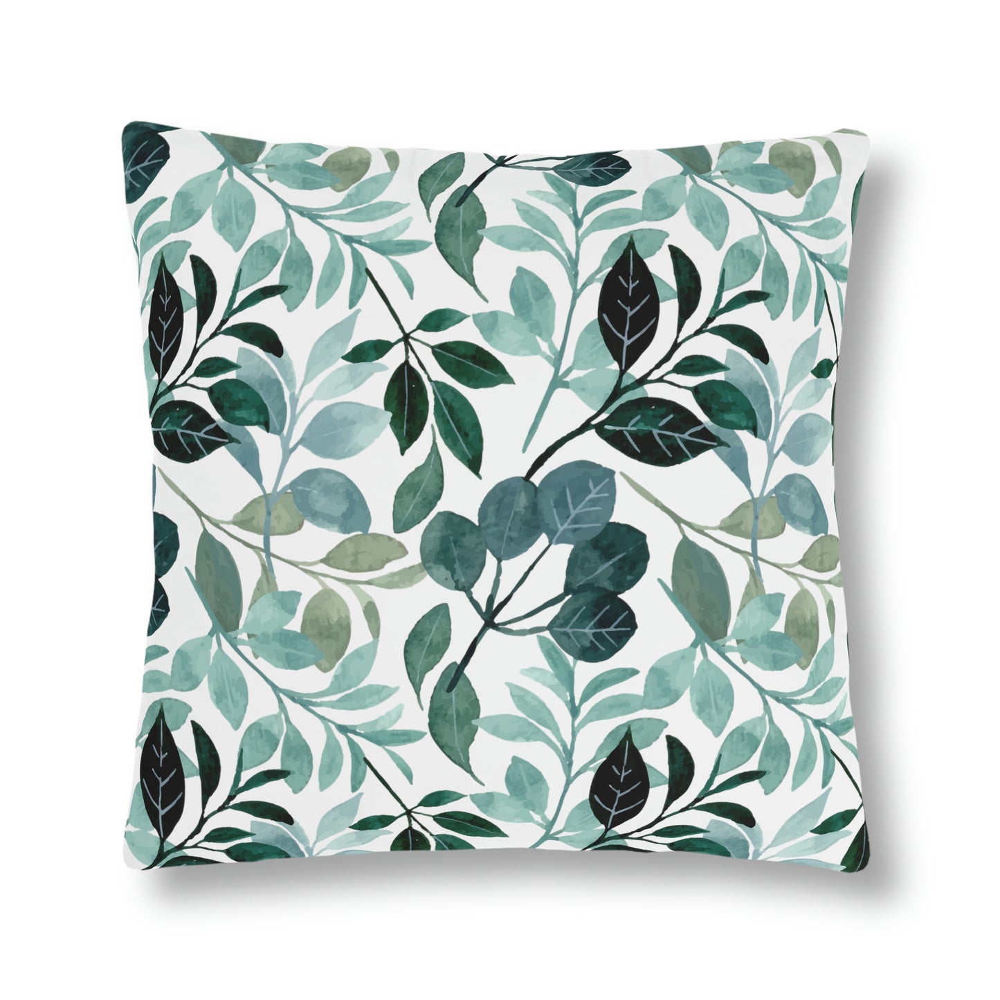 Floral Pillow / Teal Outdoor Waterproof Pillow / Leaf Print Pillow