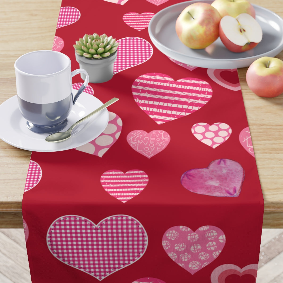 Valentines Day Table Runner / Red Valentines Day Decor / Heart Table Runner