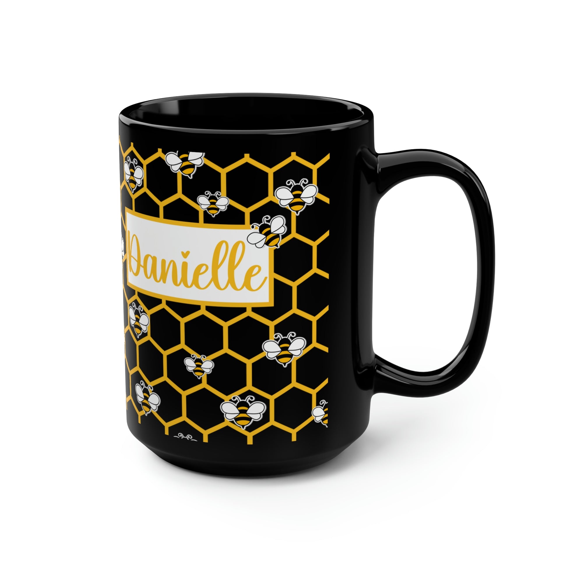 personalized honey bee 15 oz black mug