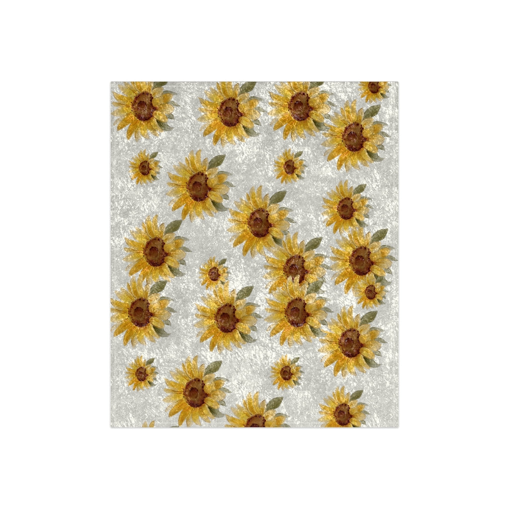 yellow sunflower blanket on white velvet material