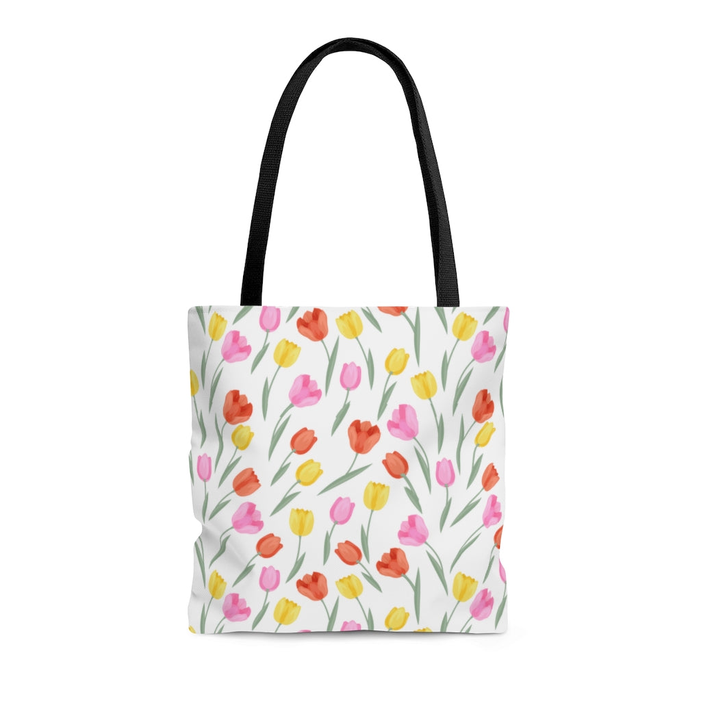 spring tote bag with tulip pattern