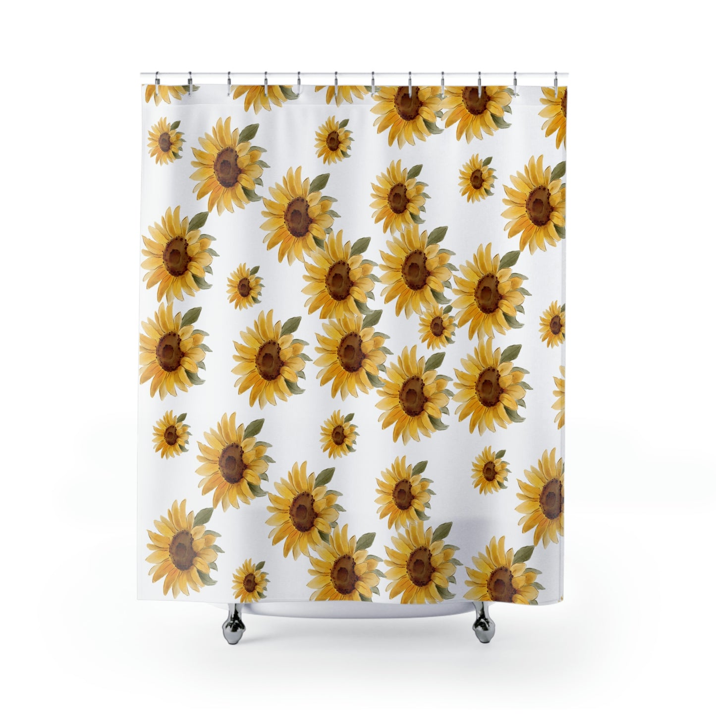 sunflower shower curtain with yellow watercolor sunflower print