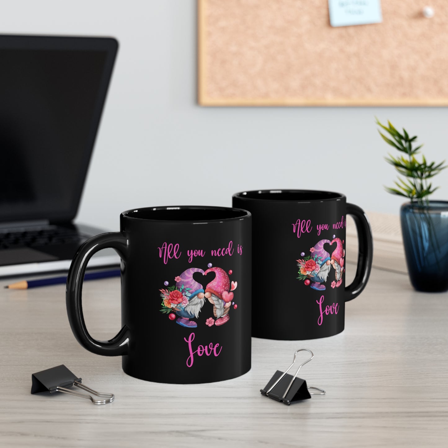 Valentines Day Black Mug / Gnome Valentines Mug / Valentines Black Mug