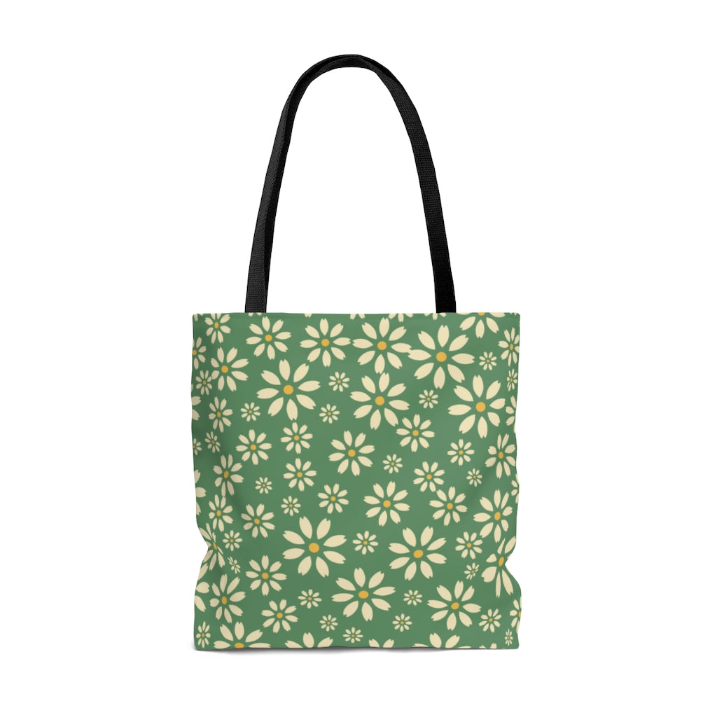 Daisy Flower Tote Bag / Green Tote Bag