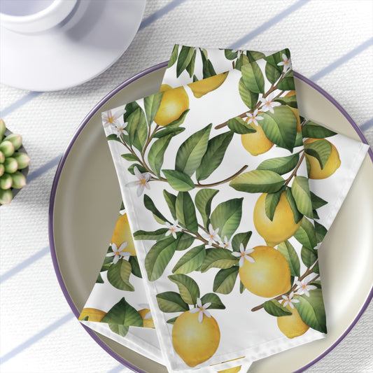 lemon and leaf cloth dinner napkins in yellow and green color