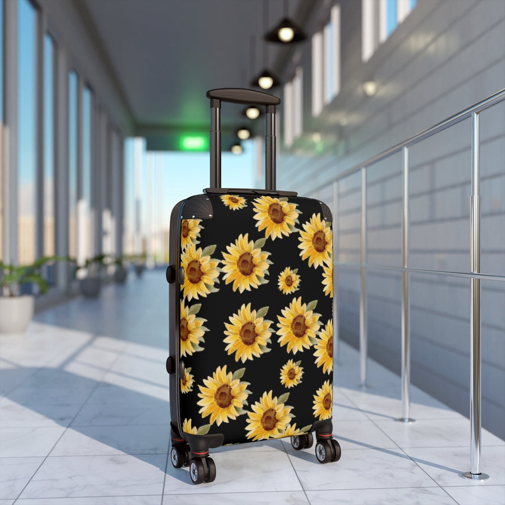 sunflower luggage with black backgroung