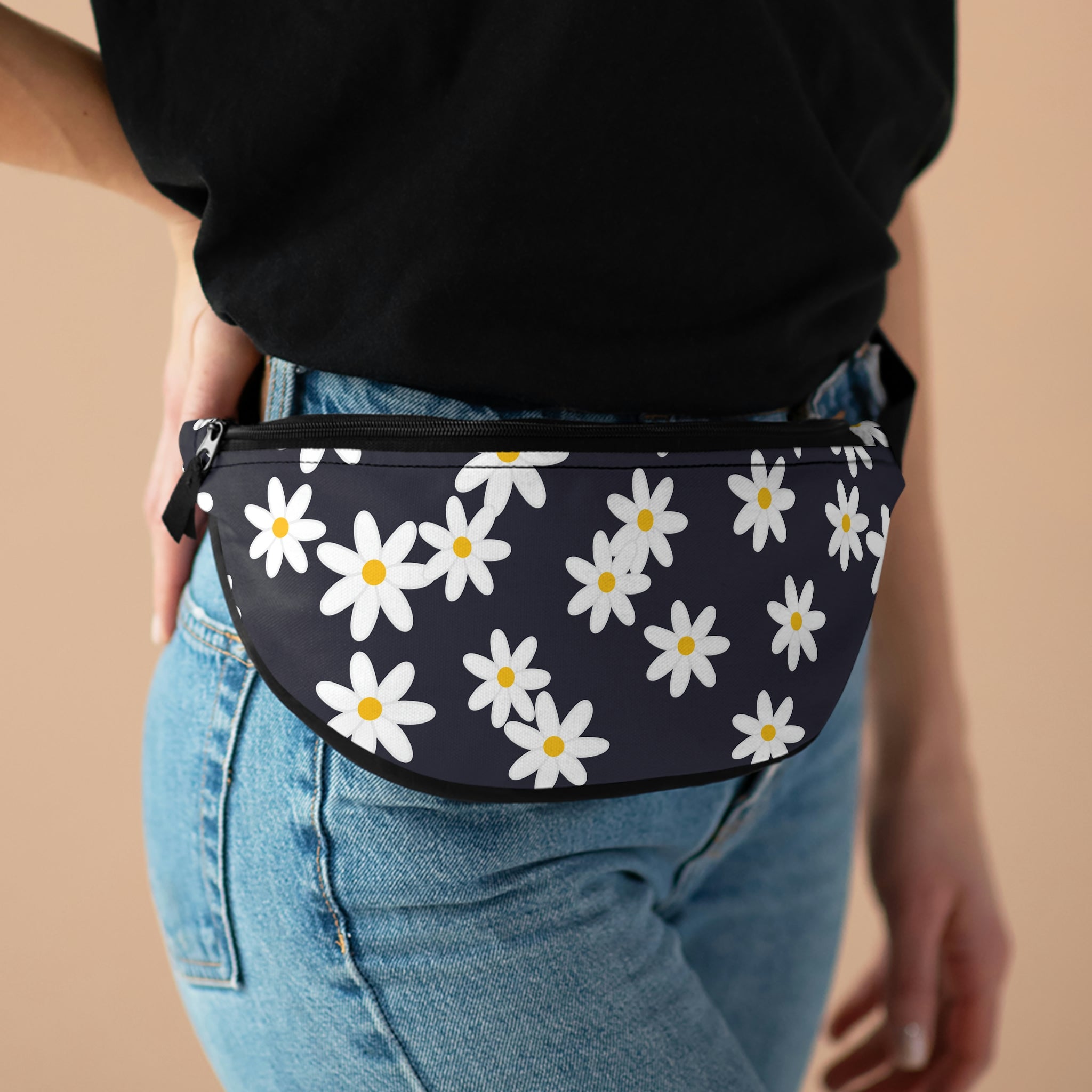 Daisy Fanny Pack Navy Blue Waist Bag Floral Bag Crossbody Bag Farmhouse for the Soul