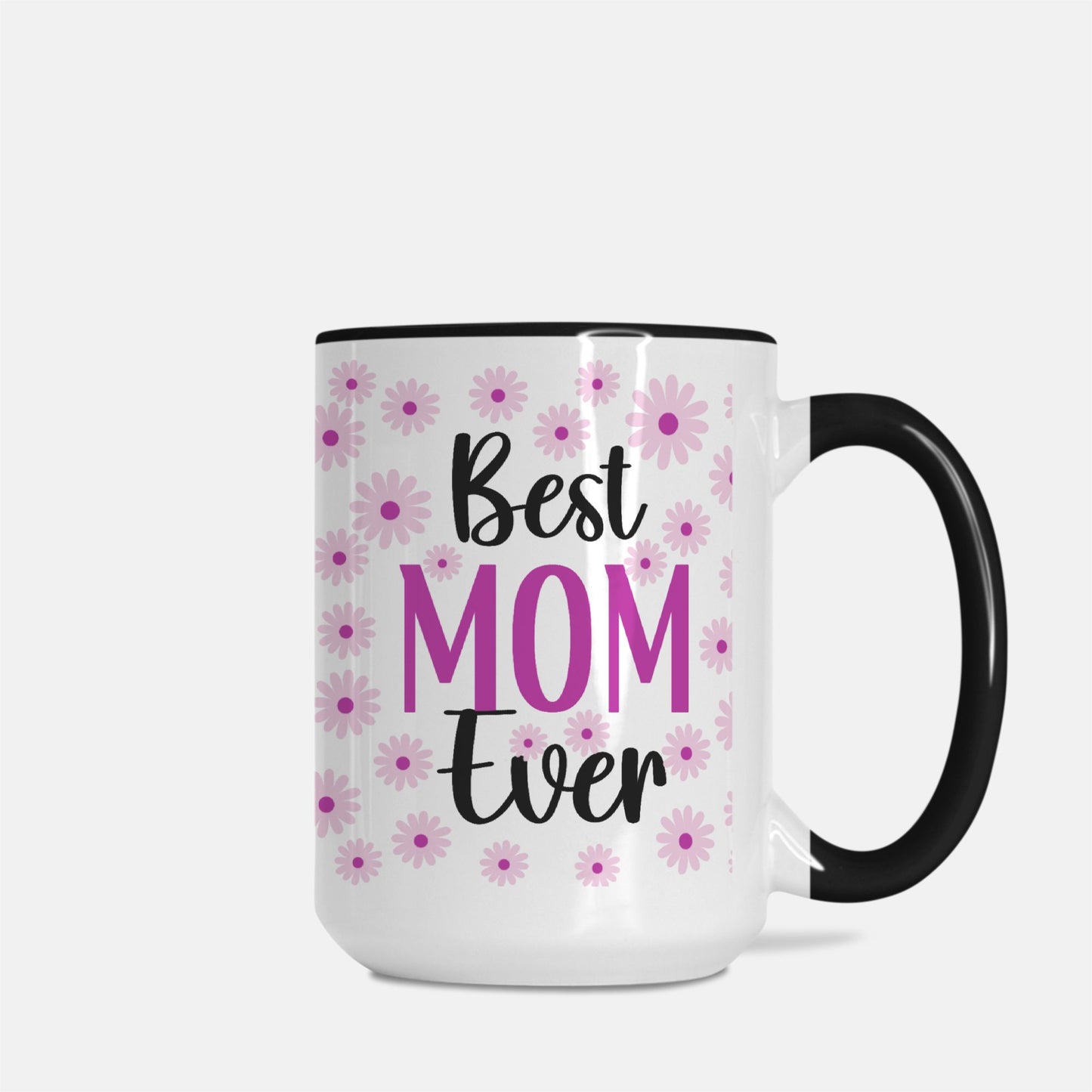 mothers day mug with best mom ever and pink daisy print, gift for mom