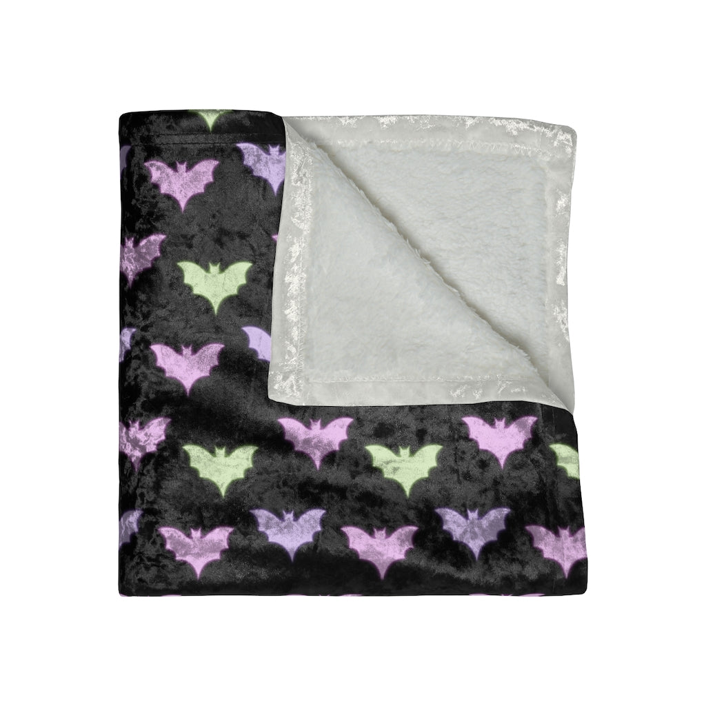 folded view of halloween bat velvet blanket