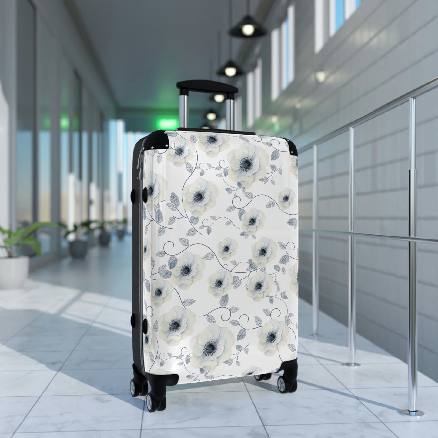 Women's White Floral Wheeled Suitcase / Custom Hard Shell Luggage
