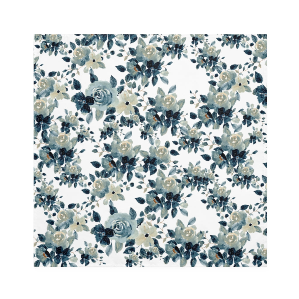 summer dinner napkins with navy blue flower pattern