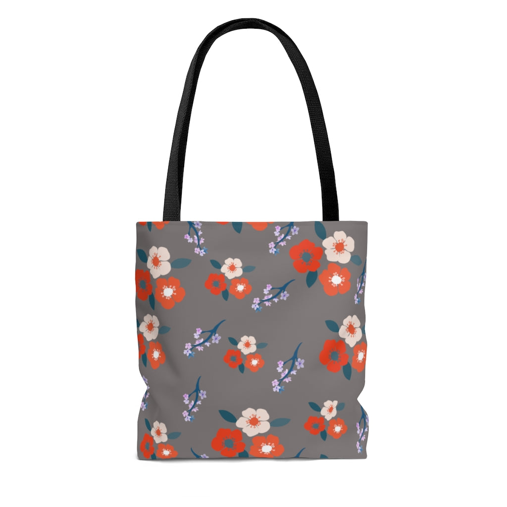 Floral Tote Bag / Grey and Orange Tote Bag