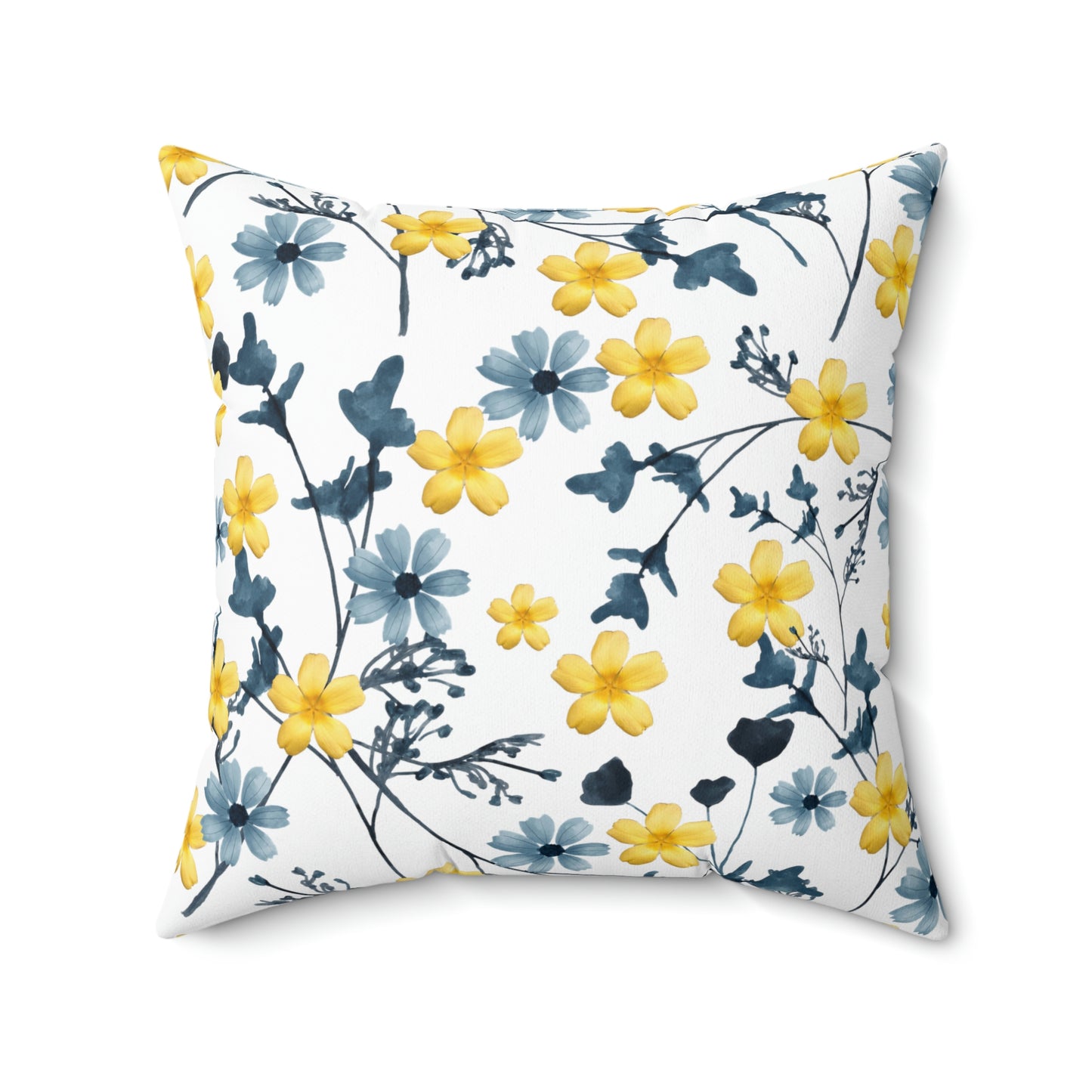 Spring Pillow, Yellow Pillow, Summer Cushion, Floral Pillow, Housewarming Gift, Blue Floral Cushion, Blue and Yellow Home Decor,