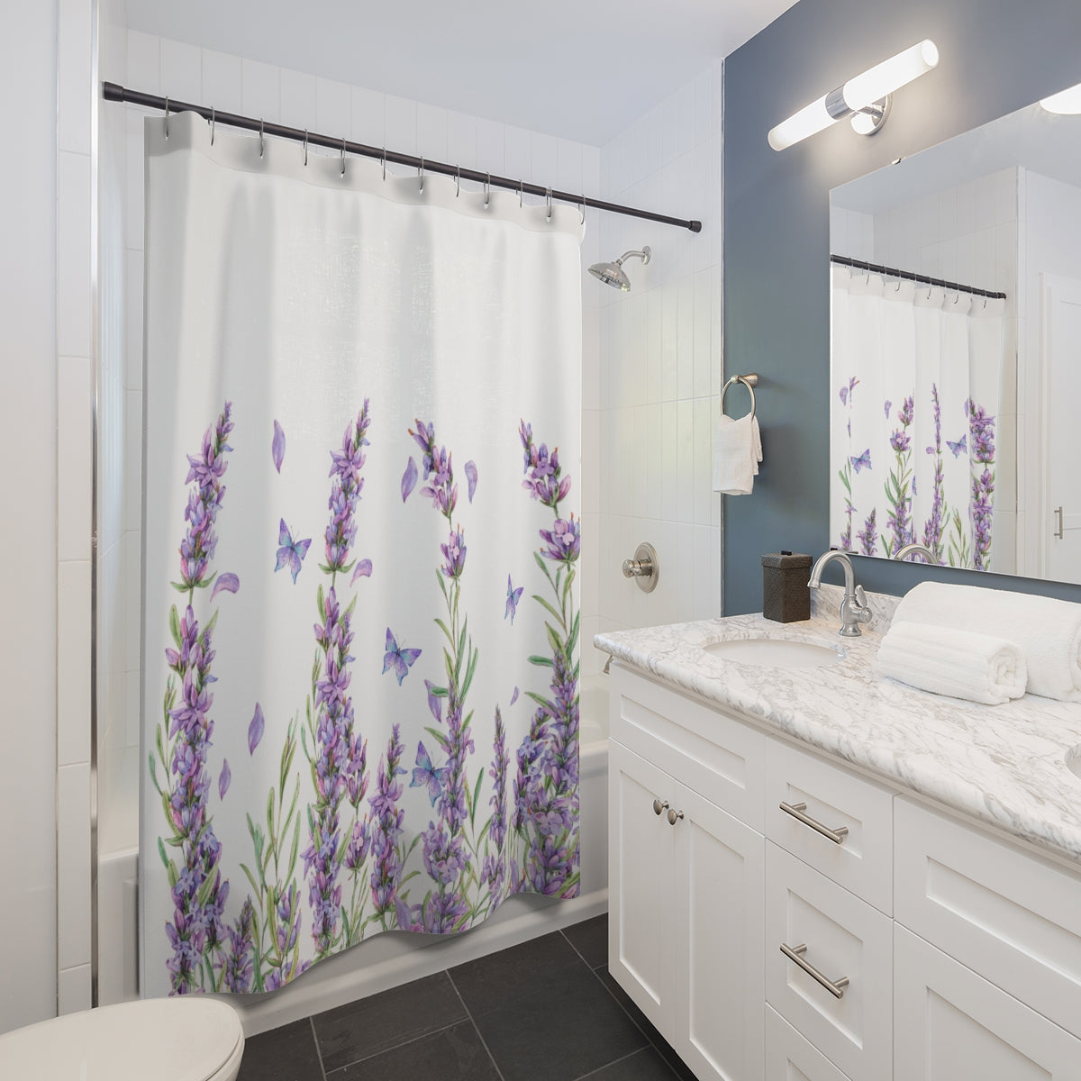Lavender Shower Curtain / Purple Floral Bathroom Decor