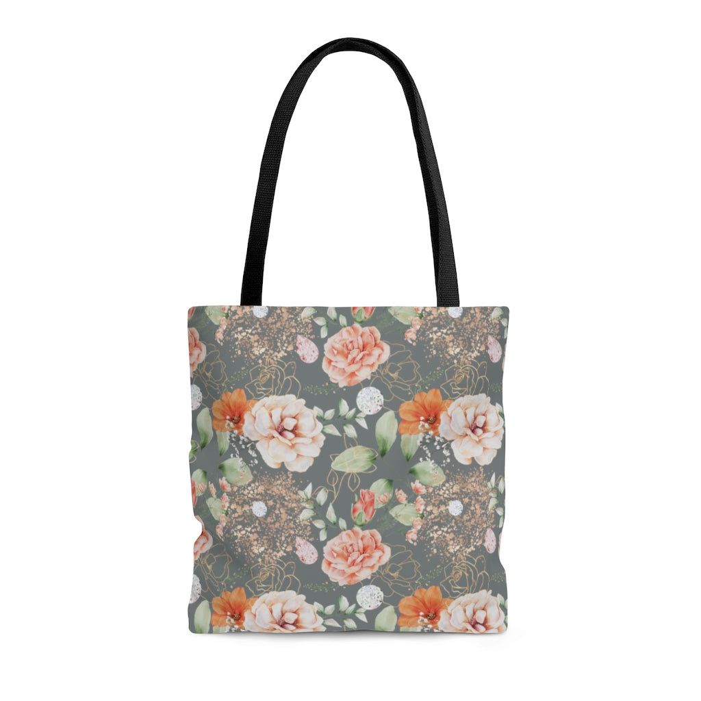 Floral Tote Bag / Grey Rose Tote Bag