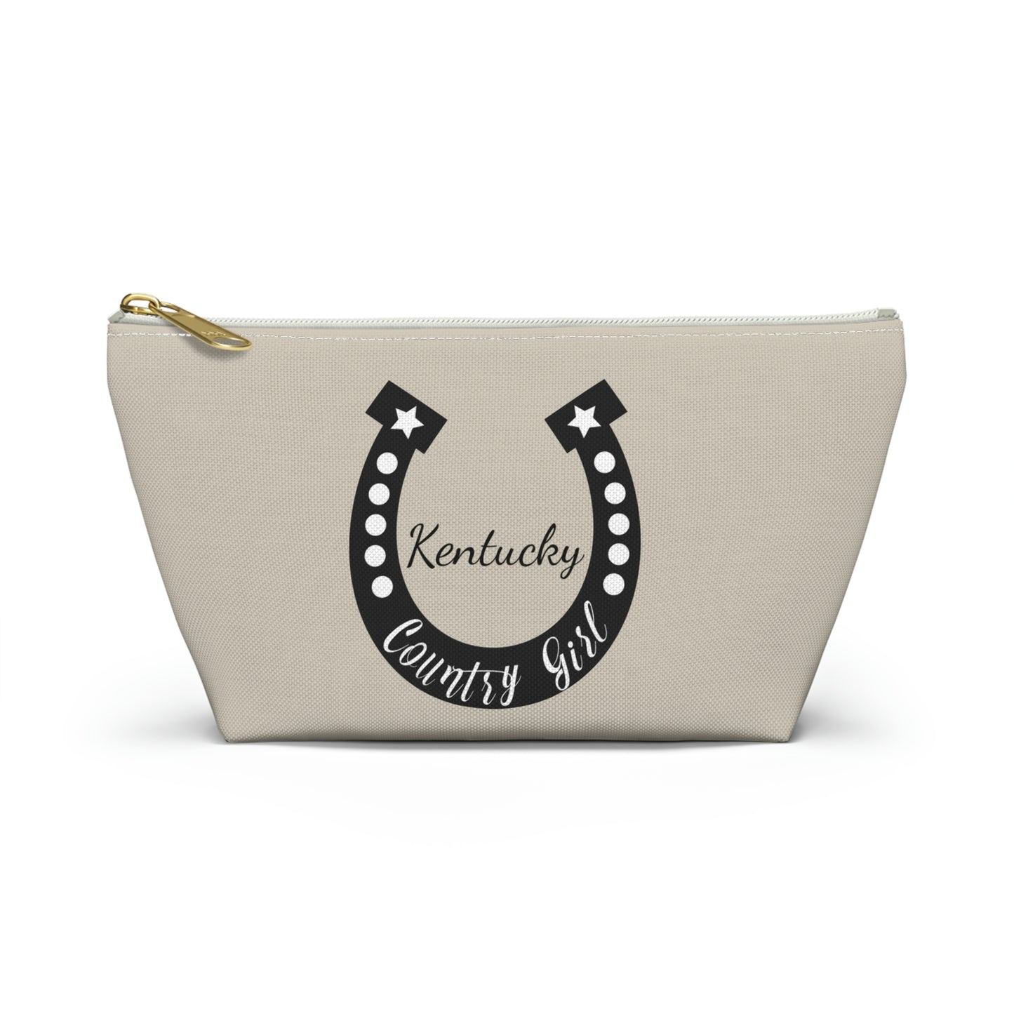 personalized girls beige horse shoe makeup bag pouch