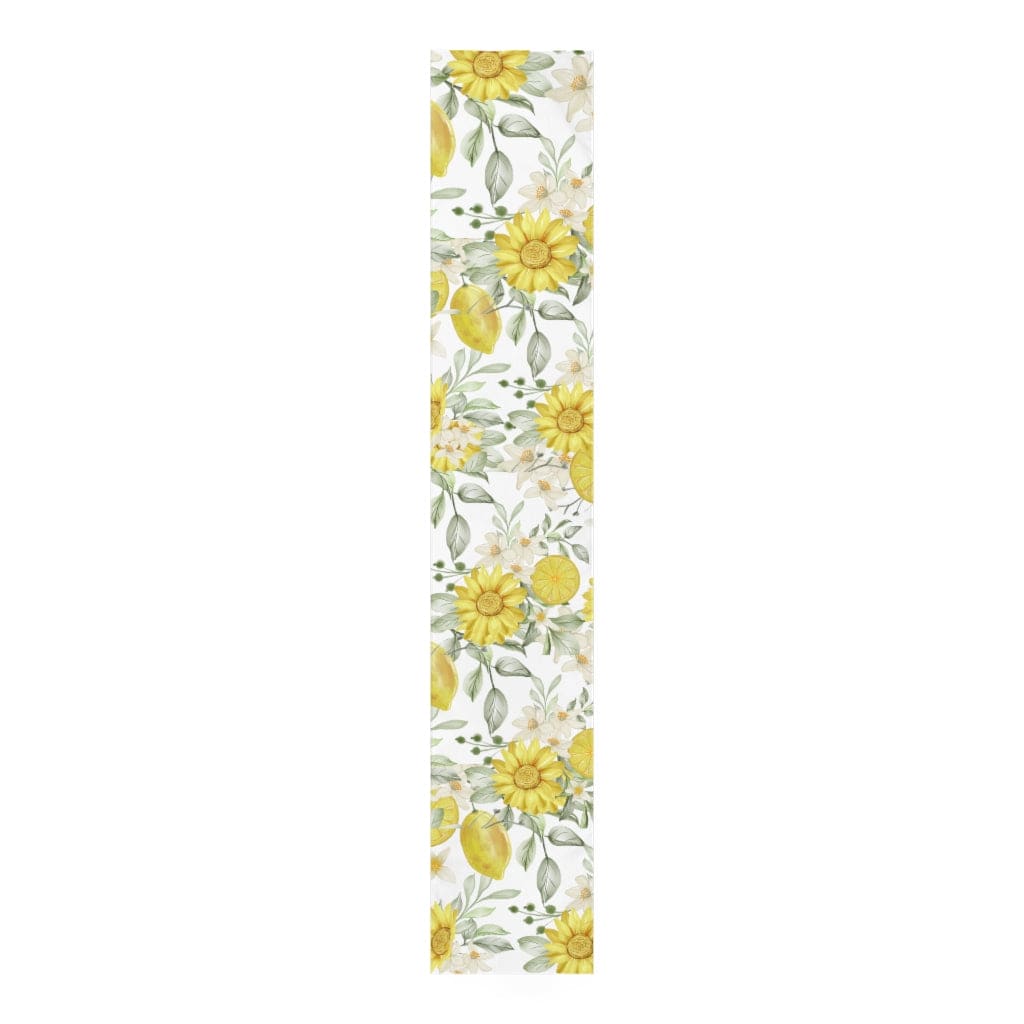 farmhouse floral table runner with lemons and sunflowers