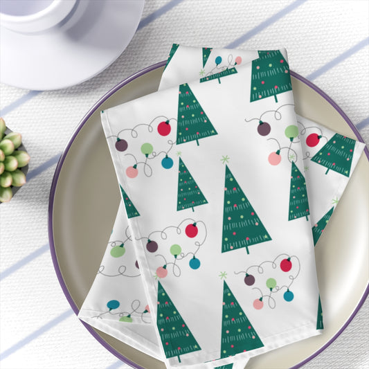 christmas cloth napkins with christmas tree and lights print