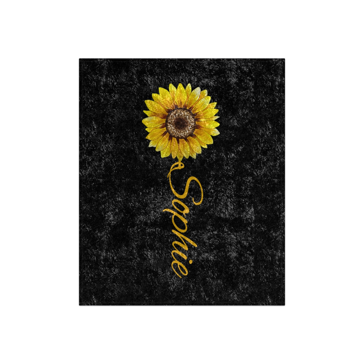 personalized sunflower blanket in black and yellow crushed velvet material